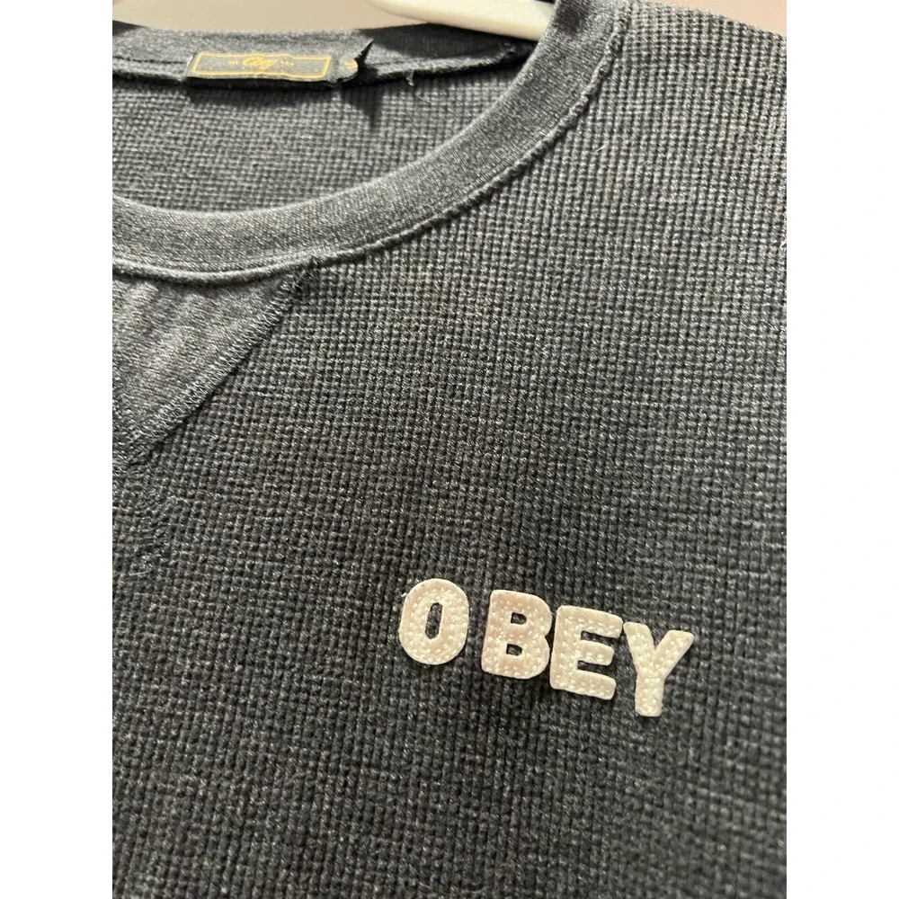 Obey Small Patch Logo‎ Waffle Knit Light Sweater chargoal grey Men’s small